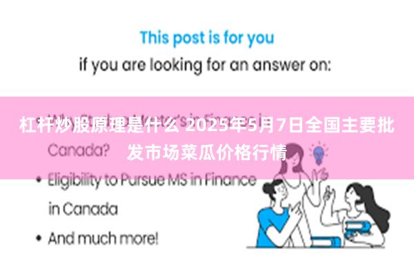 杠杆炒股原理是什么 2025年5月7日全国主要批发市场菜瓜价格行情